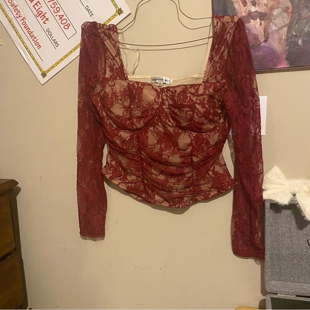 Juniors madden girl kholes lace long sleeve top